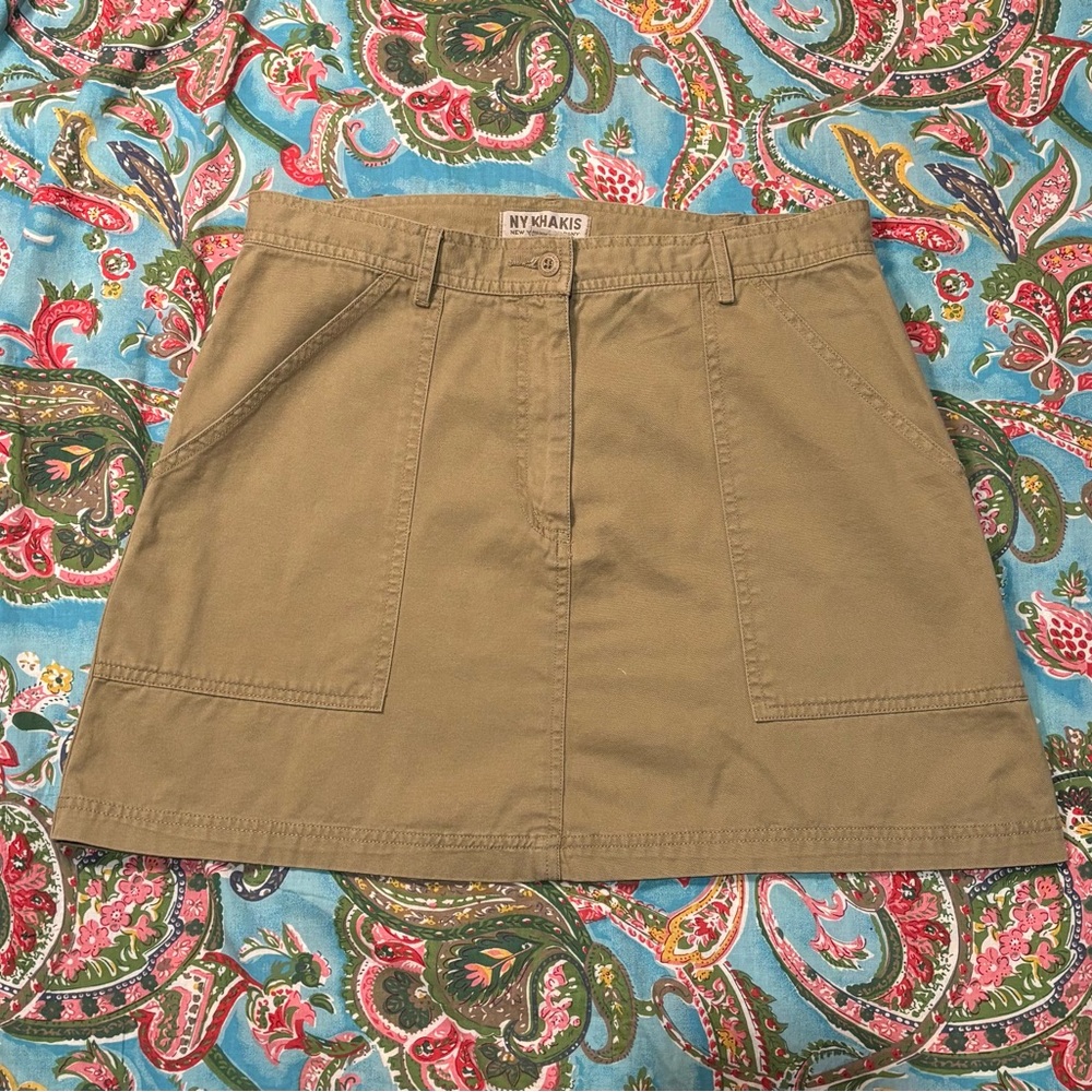 NY & Co VINTAGE cargo patch pocket KHAKI a line MINI SKIRT authentic 90s Y2K